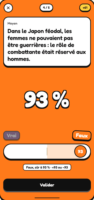 L’appli EgoQuiz : une question et le curseur de confiance à 93 %